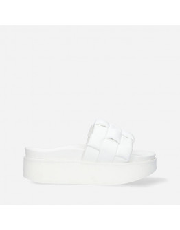 Klapki damskie Inuikii Braided Leather Platform 70103-20 WHITE