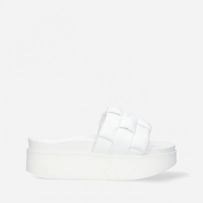 Klapki damskie Inuikii Braided Leather Platform 70103-20 WHITE