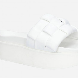 Klapki damskie Inuikii Braided Leather Platform 70103-20 WHITE