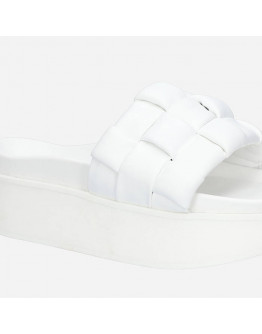 Klapki damskie Inuikii Braided Leather Platform 70103-20 WHITE