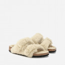 Klapki damskie Birkenstock Arizona BB Shearling Teddy Eggshell 1023130