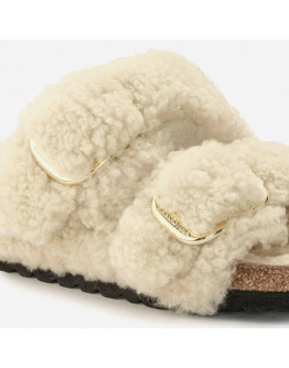 Klapki damskie Birkenstock Arizona BB Shearling Teddy Eggshell 1023130