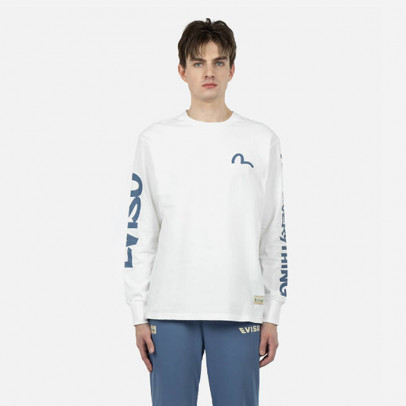 Koszulka męska Evisu Graffiti Wording Printed Longsleeve Tee 2ESHTM3TL523FFCT OFF WHITE