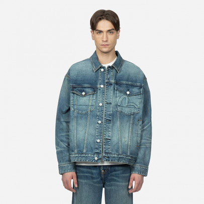 Kurtka męska Evisu Kamon Embossed Denim Jacket 2ESHTM3DJ710LFCS INDIGO DARK TONE