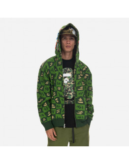 Bluza męska A Bathing Ape Bape Distortion Shark Relaxed Fit Full Zip Hoodie 001ZPI801002M GREEN