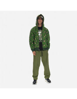 Bluza męska A Bathing Ape Bape Distortion Shark Relaxed Fit Full Zip Hoodie 001ZPI801002M GREEN