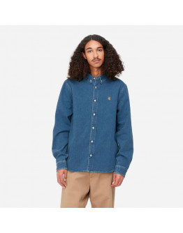 Koszula męska Carhartt WIP Longsleeve Weldon Shirt I031928 BLUE HEAVY STONE WASH