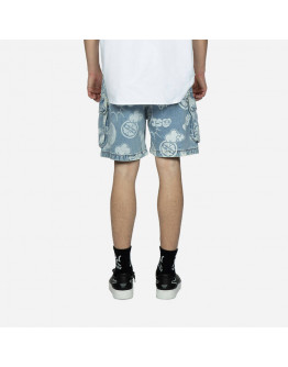 Szorty męskie Evisu Graffiti Daruma AO Discharged Denim Cargo Shorts 2ESHTM3DS129FFCT INDIGO